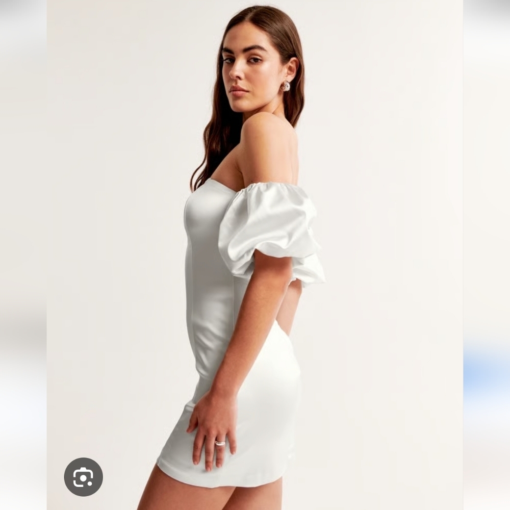 Abercrombie & Fitch New Satin Puff Sleeve Dress Size MP Pearl